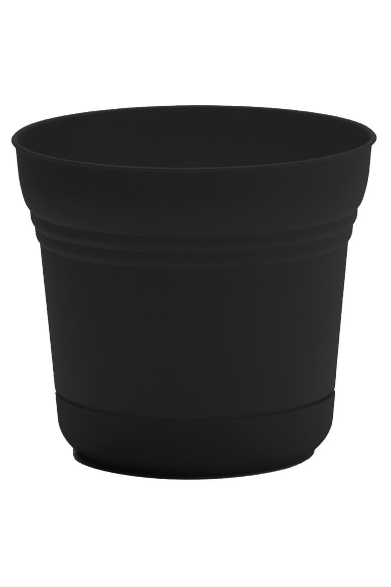 12 Inch Saturn Round Planter With Saucer Tray, Black, Main, color, Black