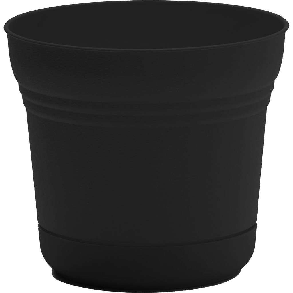 Bloem 12 Inch Saturn Round Planter With Saucer Tray, Black In Black
