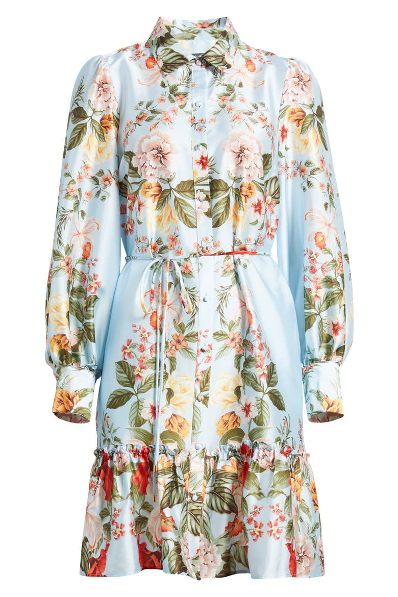 Floral Long Sleeve Satin Shirtdress, Alternate, color, BLUE MULTI