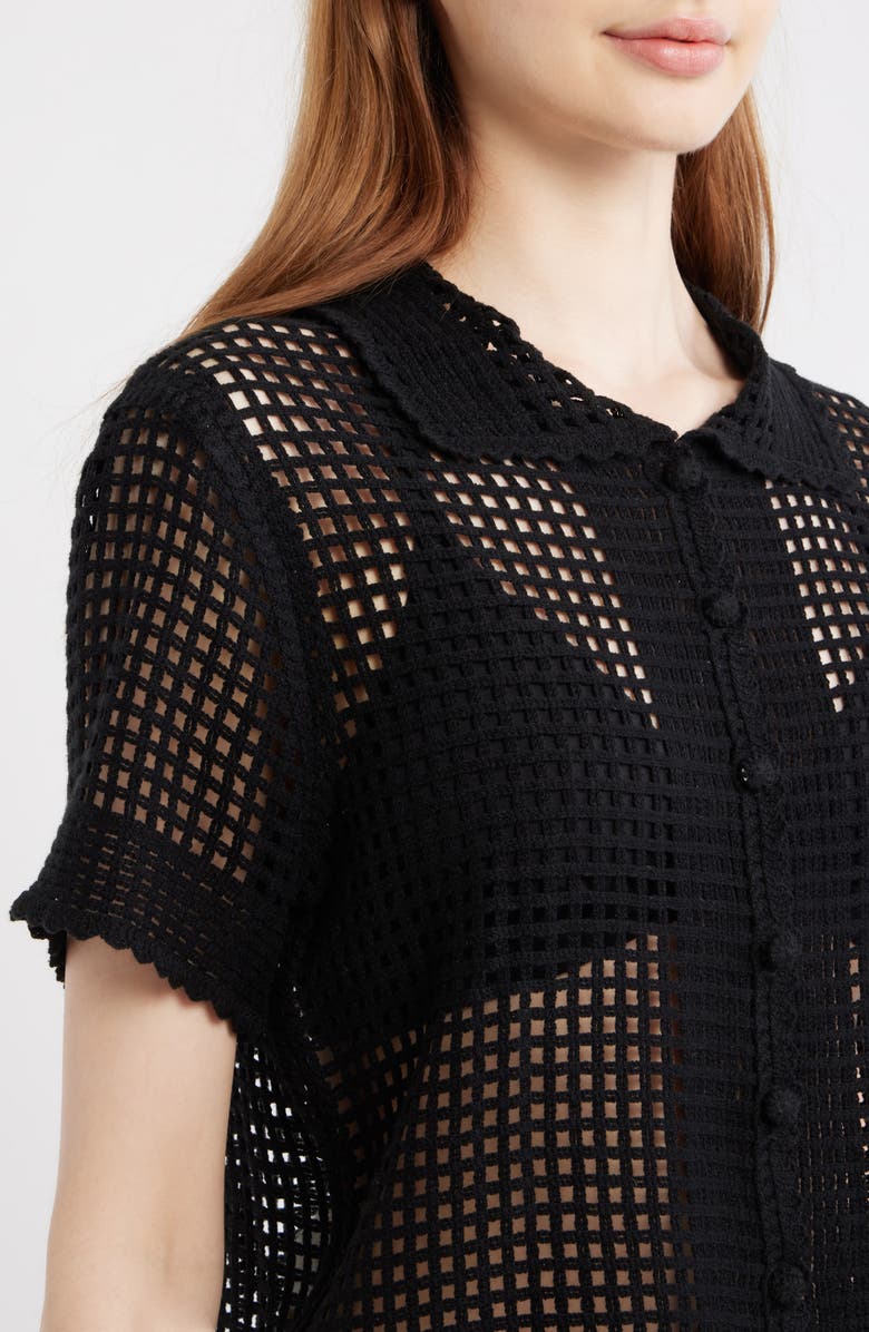 FRAME The Crochet Short Sleeve Button-Up Shirt, Alternate, color, Black