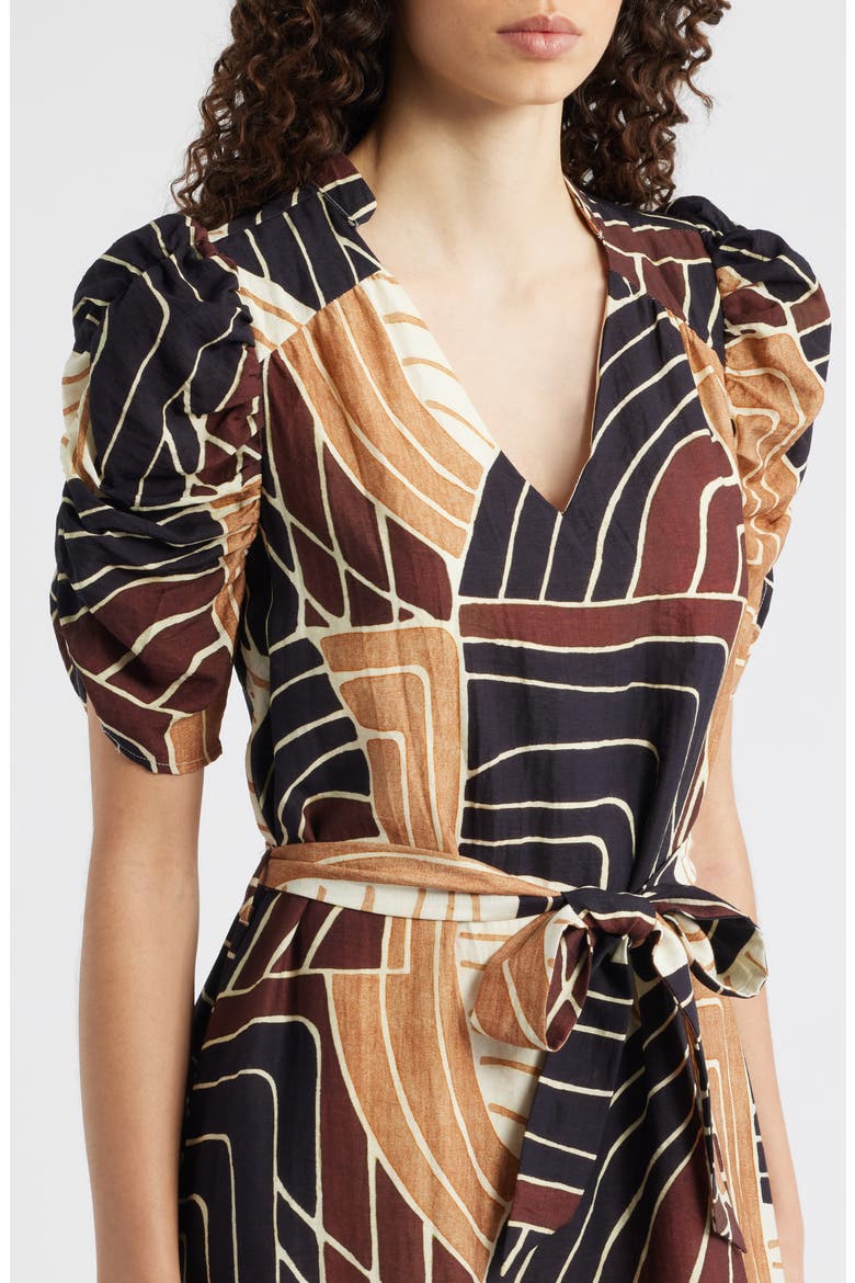 Merl Tie Waist Midi Dress, Alternate, color, CHOCOLATE MULTI