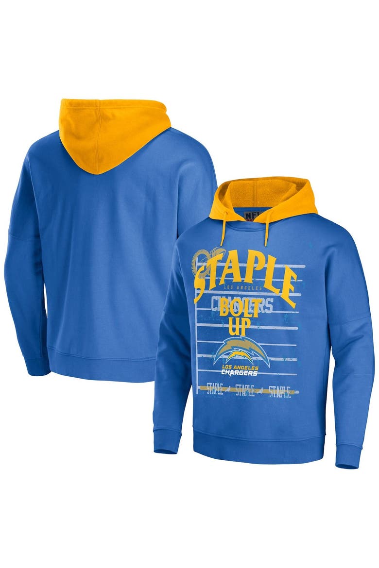 Men's NFL x Staple Blue Los Angeles Chargers Throwback Vintage Wash Pullover Hoodie, Main, color, Blue