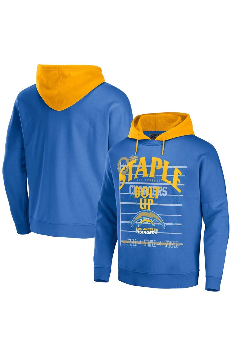 STAPLE Men's NFL x Staple Blue Los Angeles Chargers Throwback Vintage Wash Pullover Hoodie, Main, color, 