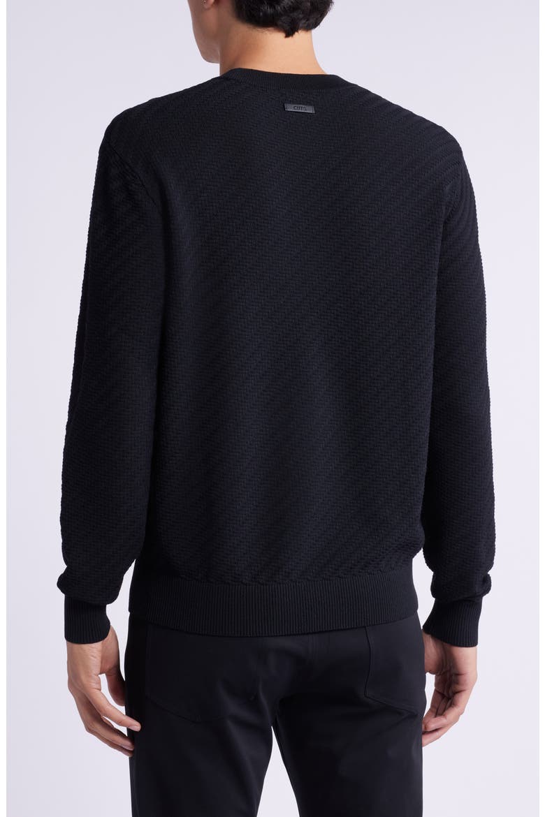 Riviera Textured Cotton Blend Crewneck Sweater, Alternate, color, BLACK