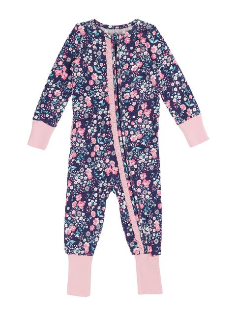 SoftSnooze Baby Girls Ruffle One Piece Convertible Pajamas