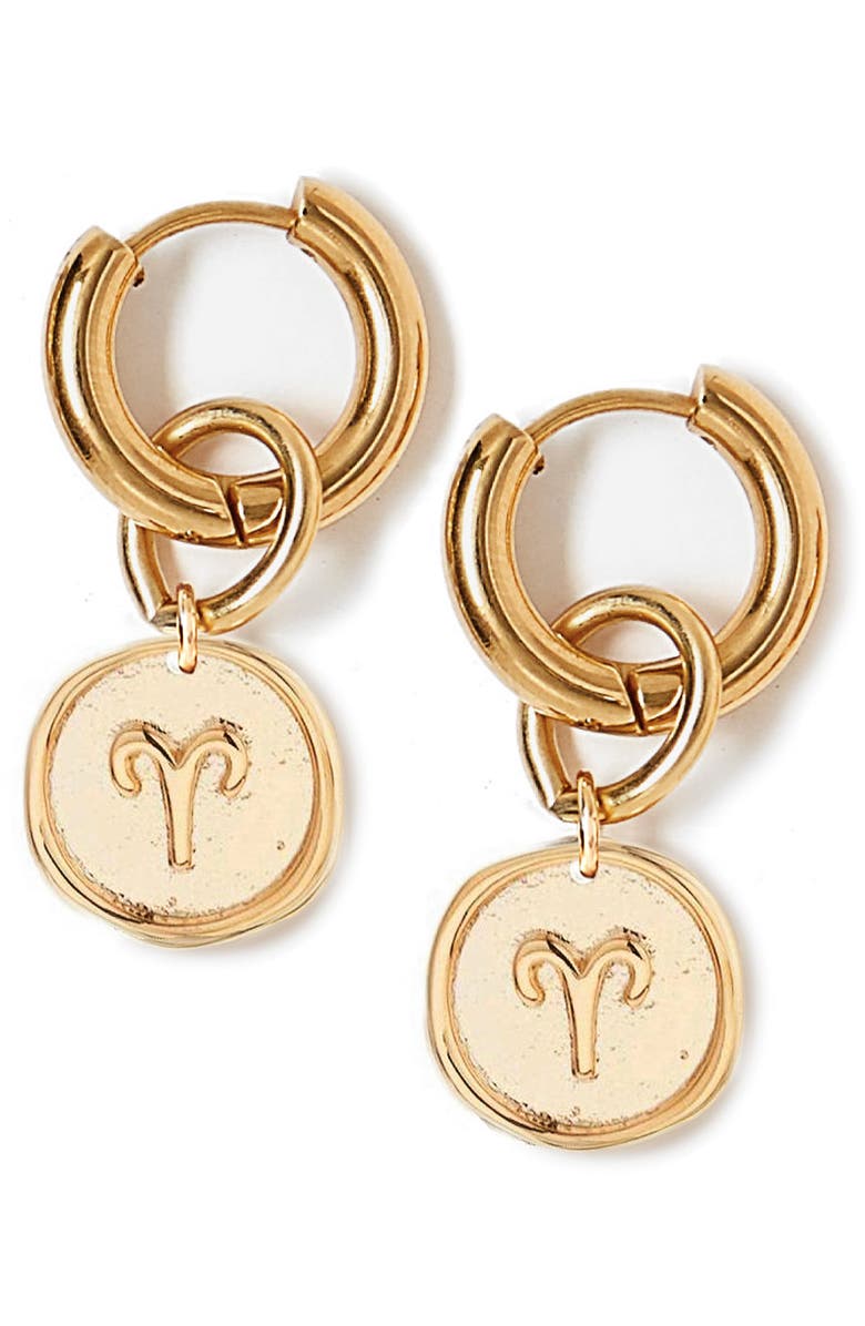 Tess + Tricia Zodiac Drop Huggie Hoop Earrings, Main, color, 