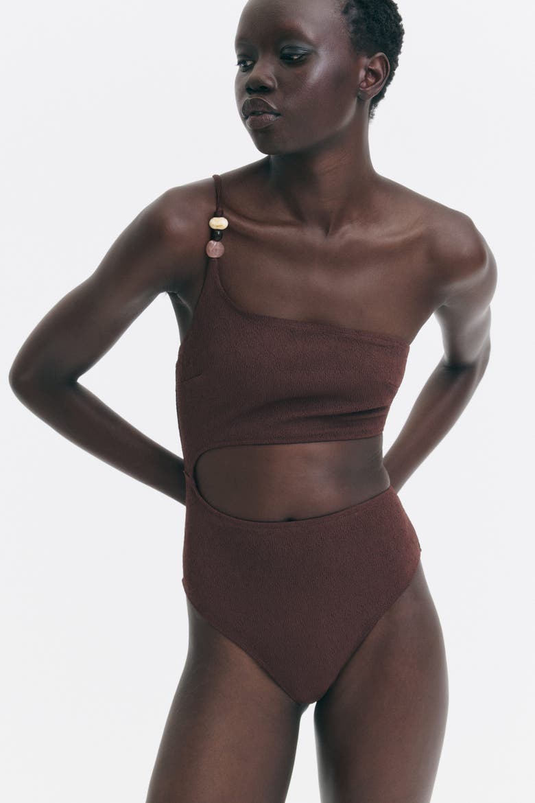 Padded-cup High Leg Swimsuit, Alternate, color, Dark brown