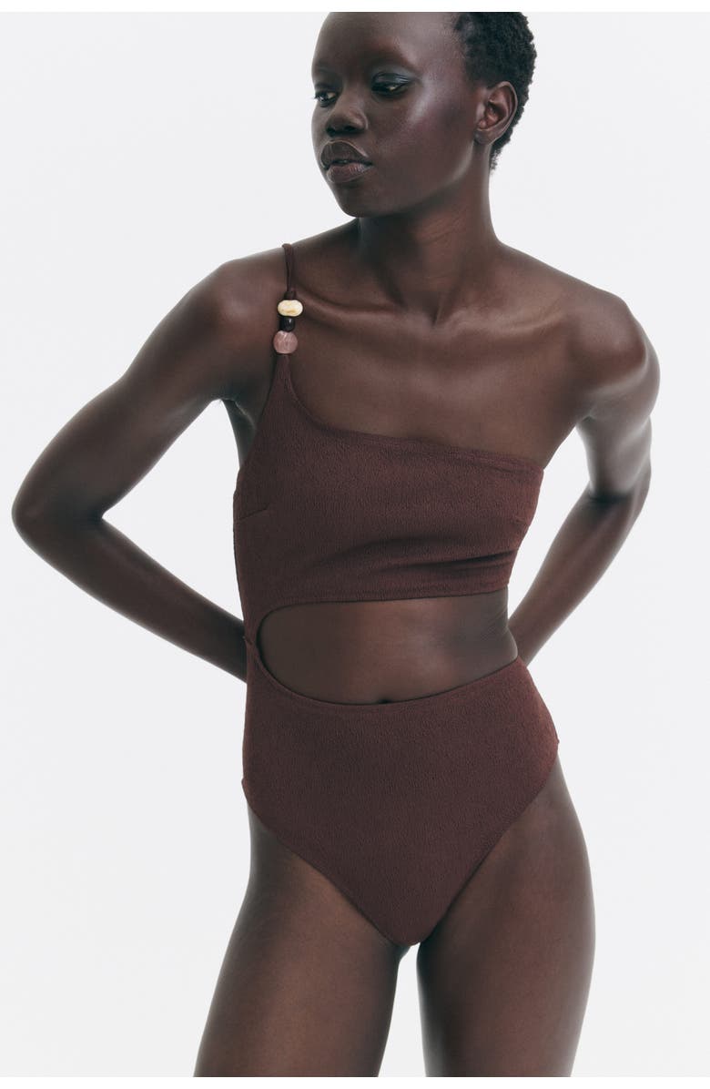 H&M Padded-cup High Leg Swimsuit, Alternate, color, Dark Brown