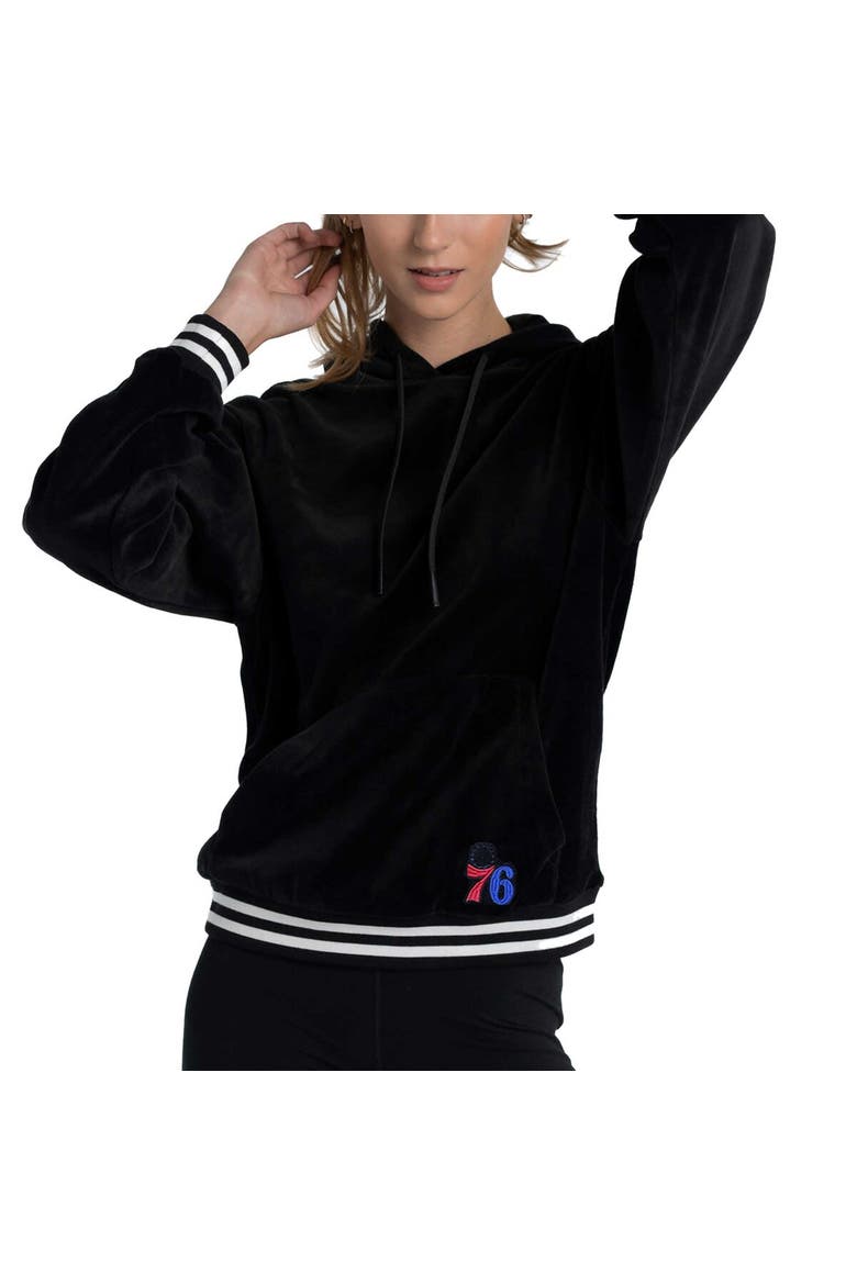 Women's Lusso Black Philadelphia 76ers Nellie Oversized Velour Pullover Hoodie, Main, color, Black