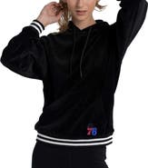 LUSSO Women's Lusso Black Philadelphia 76ers Nellie Oversized Velour Pullover Hoodie