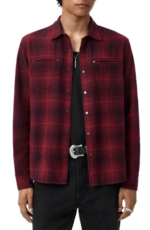 John Varvatos Dario Brushed Cotton Flannel Snap-up Shirt In Red