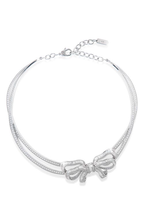 JUDITH LEIBER COUTURE Pavé Bow Double Strand Necklace in Silver/Clear 