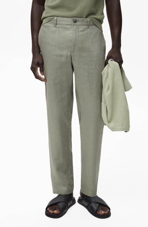 Mango Slim Fit Flat Front Linen Pants In Green