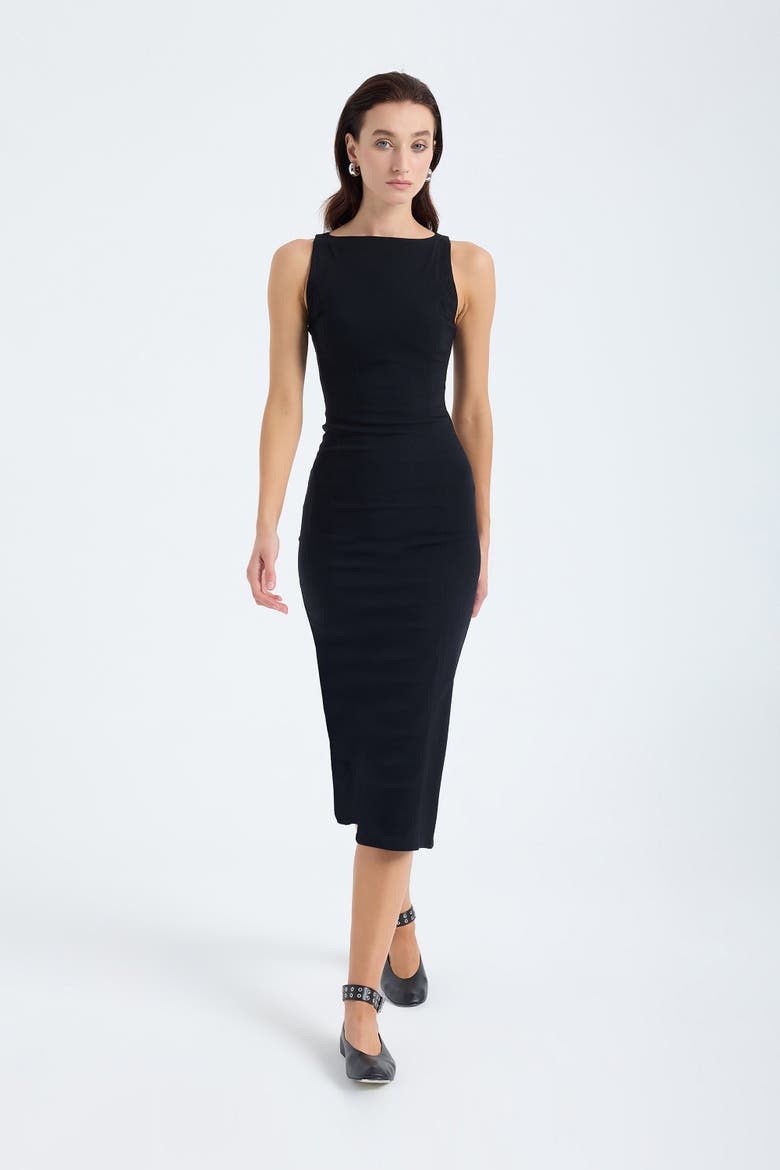 Silva Square Neck Bodycon Midi Dress, Main, color, Black
