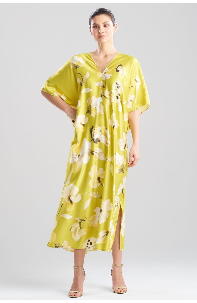 Natori Aurelia Charmeuse Caftan, Main, color, Chartreuse