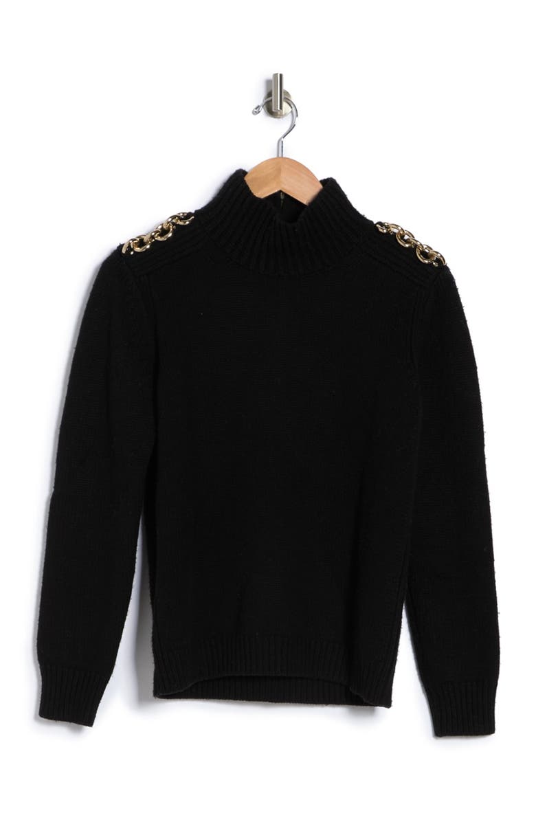 Burberry Turtle Neck Chain Shoulder Sweater, Alternate, color, 