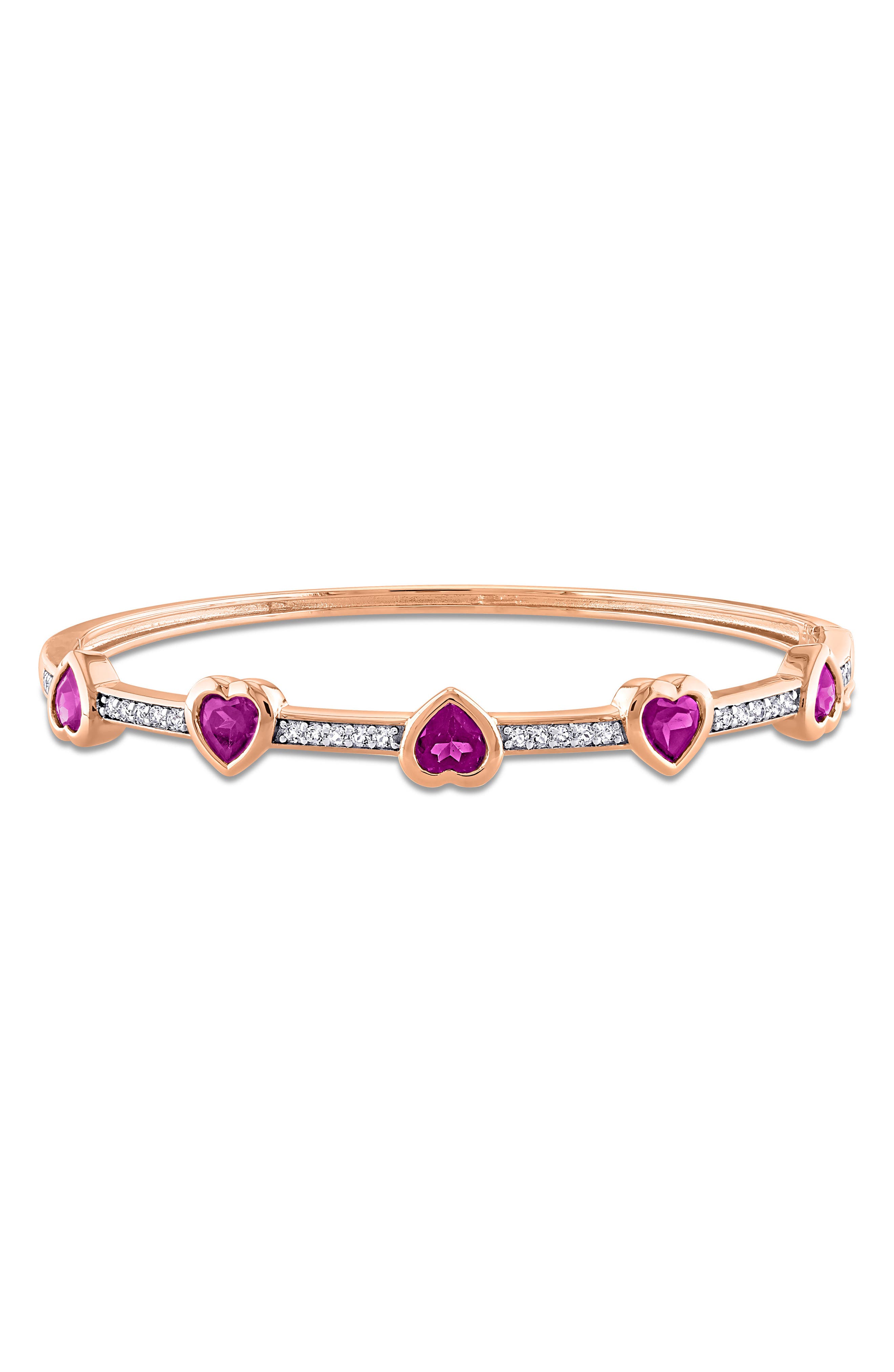 Sterling Silver Rhodolite Garnet Heart Bangle