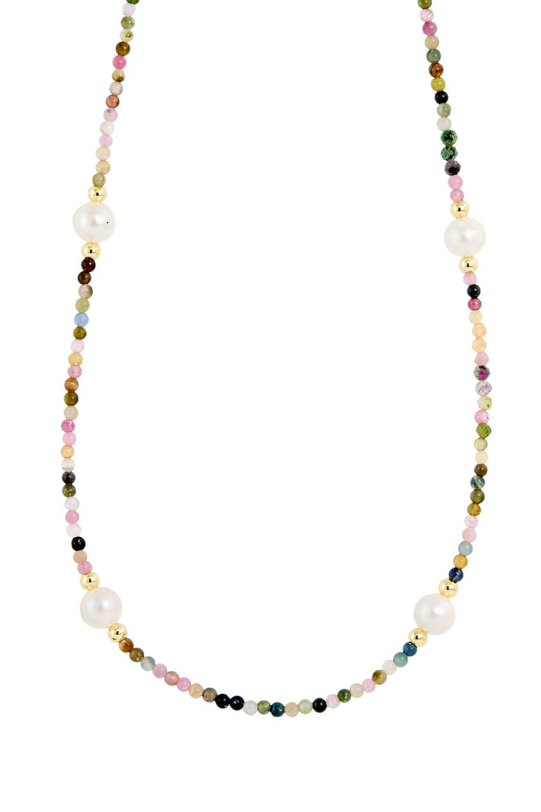 Cultured Freshwater Pearl & Tourmaline Beaded Necklace, Main, color, GOLD