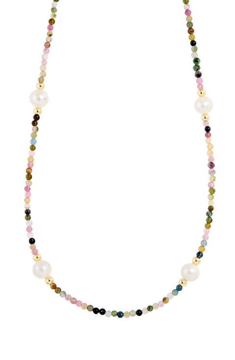 Cultured Freshwater Pearl & Tourmaline Beaded Necklace