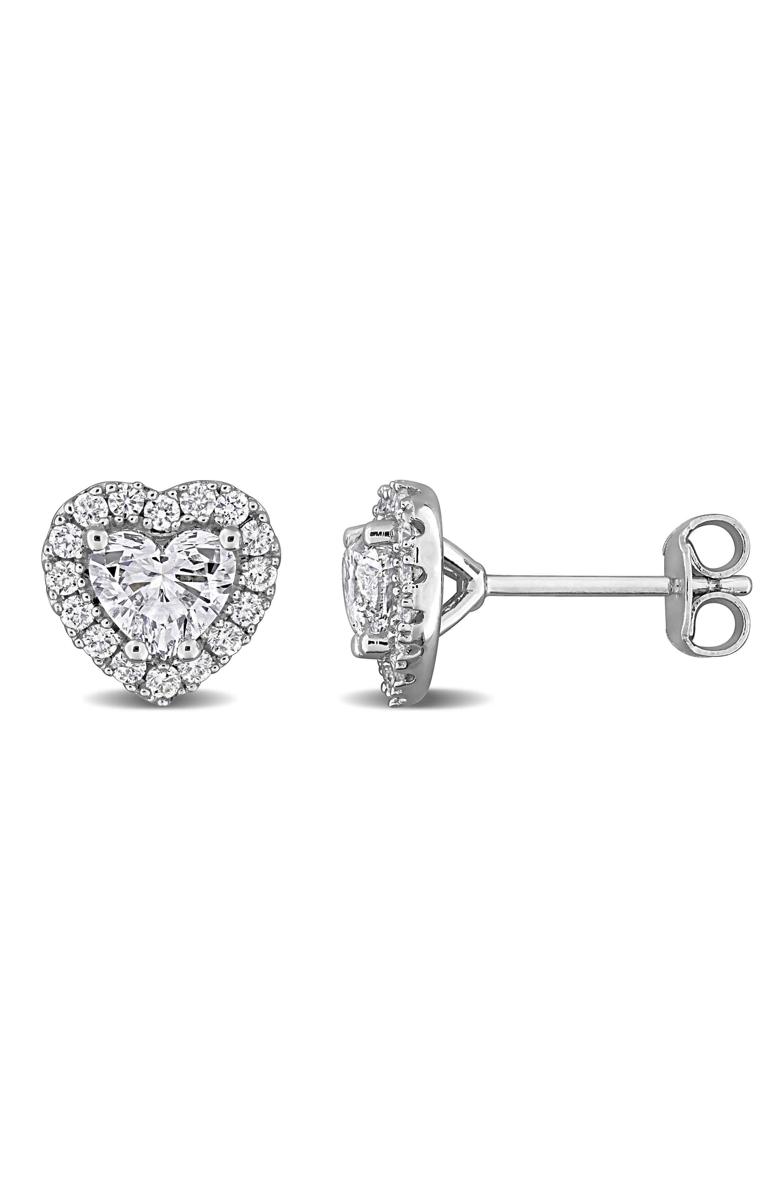 Created Forever Sterling Silver Lab Grown Diamond Heart Halo Stud Earrings