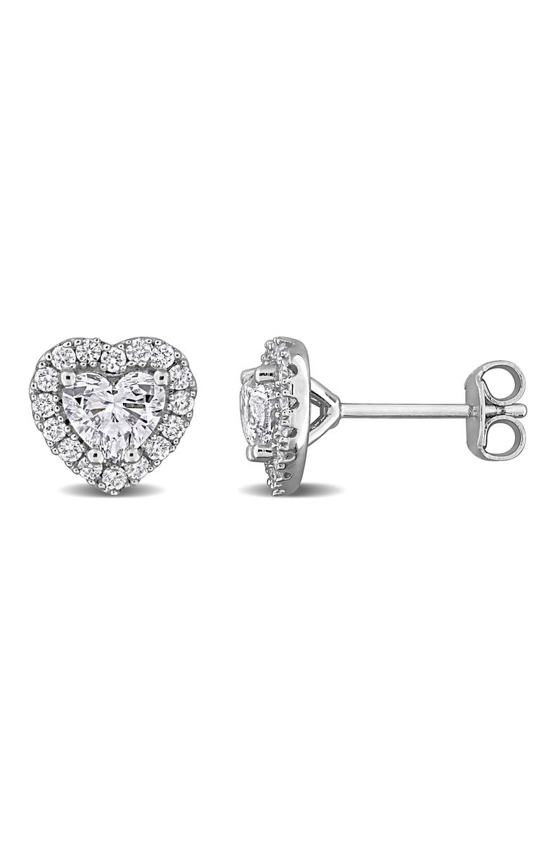 Created Forever Sterling Silver Lab Grown Diamond Heart Halo Stud Earrings, Main, color, White