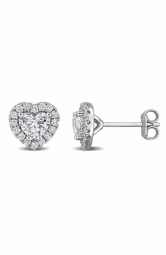 Created Forever Sterling Silver Lab Grown Diamond Heart Halo Stud Earrings