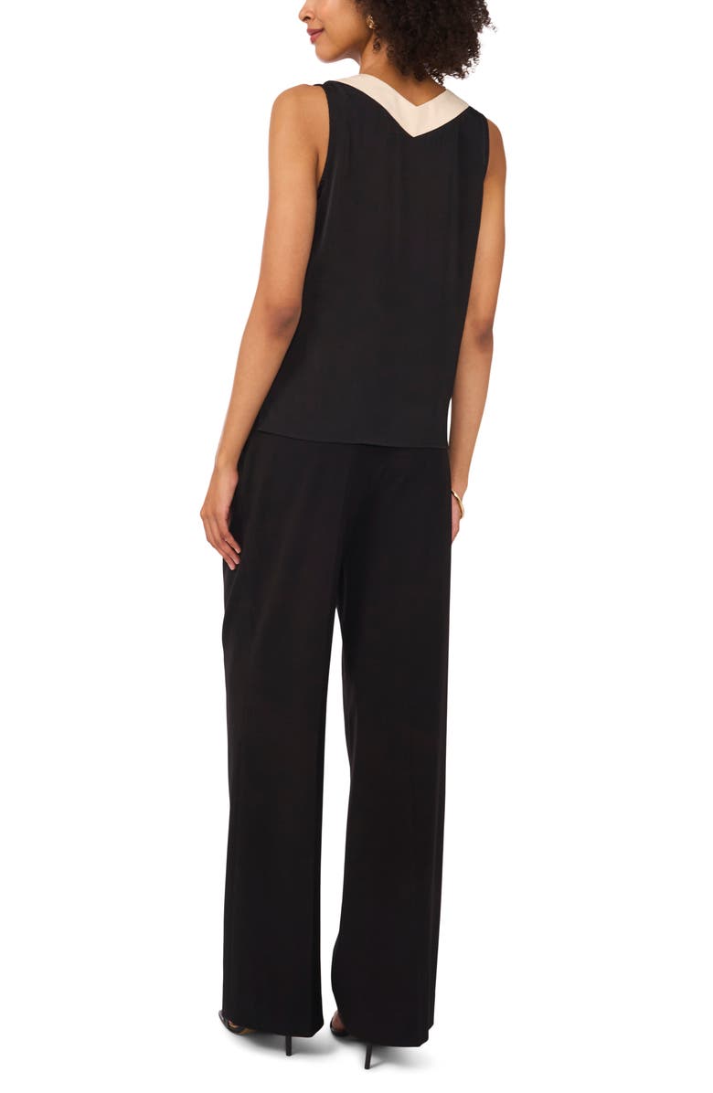 Vince Camuto Contrast V-Neck Shell, Alternate, color, Rich Black