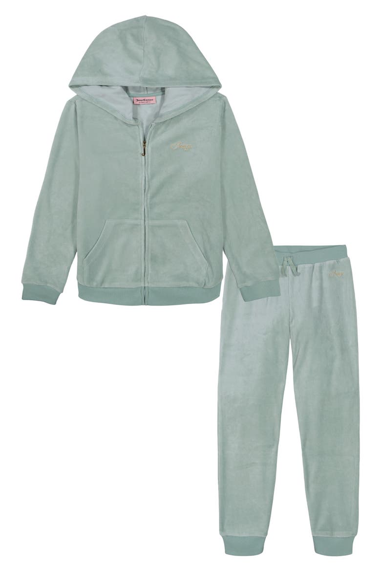 Velour Hoodie & Joggers Set, Main, color, SAGE