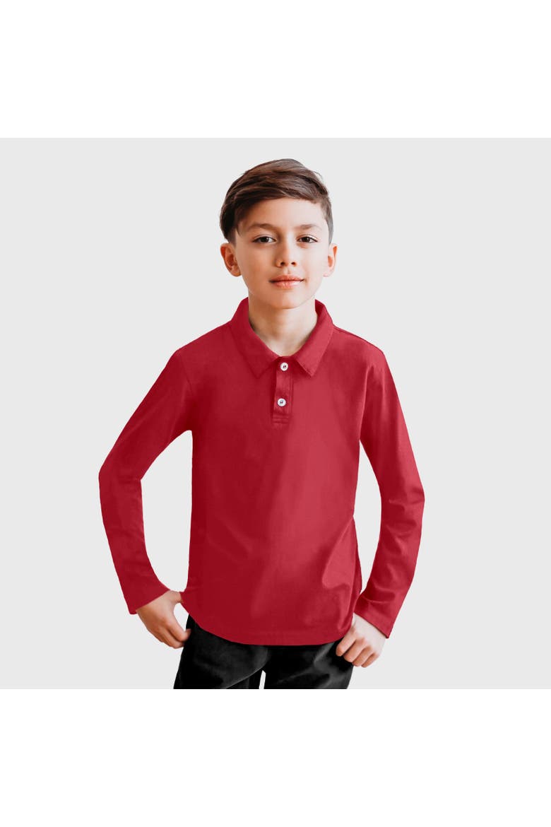 Baby Boys 100% Cotton Knit Jersey 2-Button Long Sleeve Polo, Alternate, color, Red