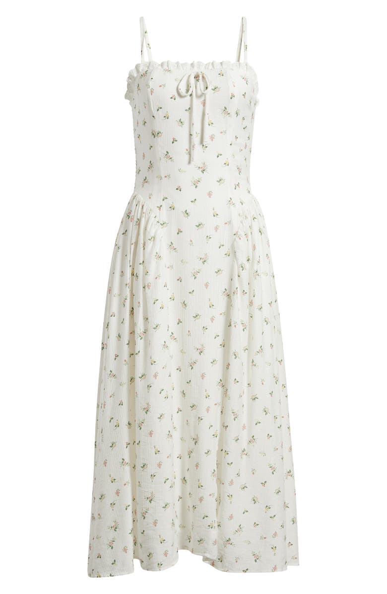 Lulus Floral Midi Dress, Main, color, White Multi
