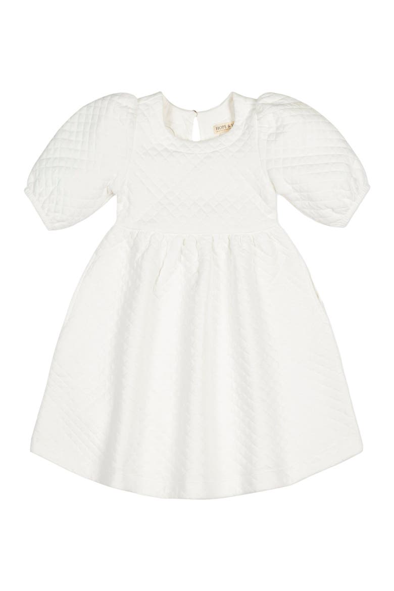 Girls' Quilted Puff Sleeve Dress, Kids, Alternate, color, Soft White Quilted