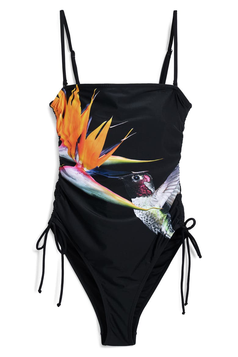 Hummingbird One-Piece Swimsuit, Alternate, color, BLACK