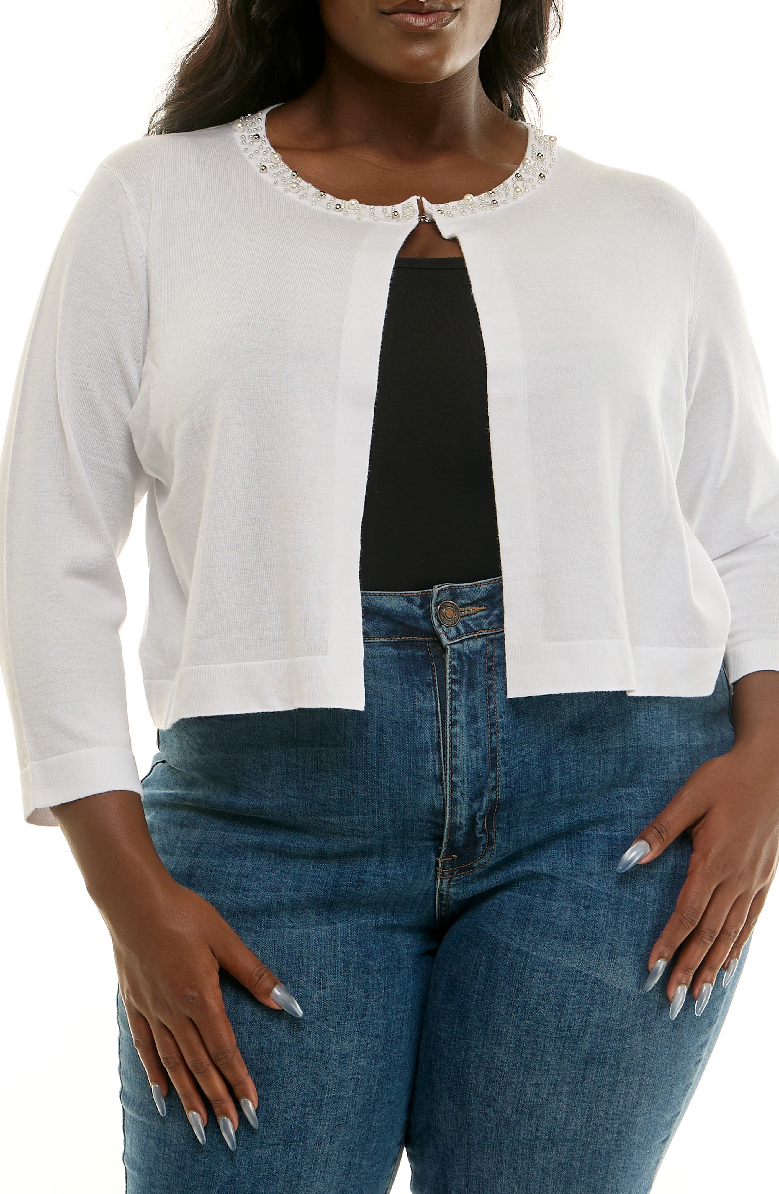 Nina Leonard Embellished Cardigan