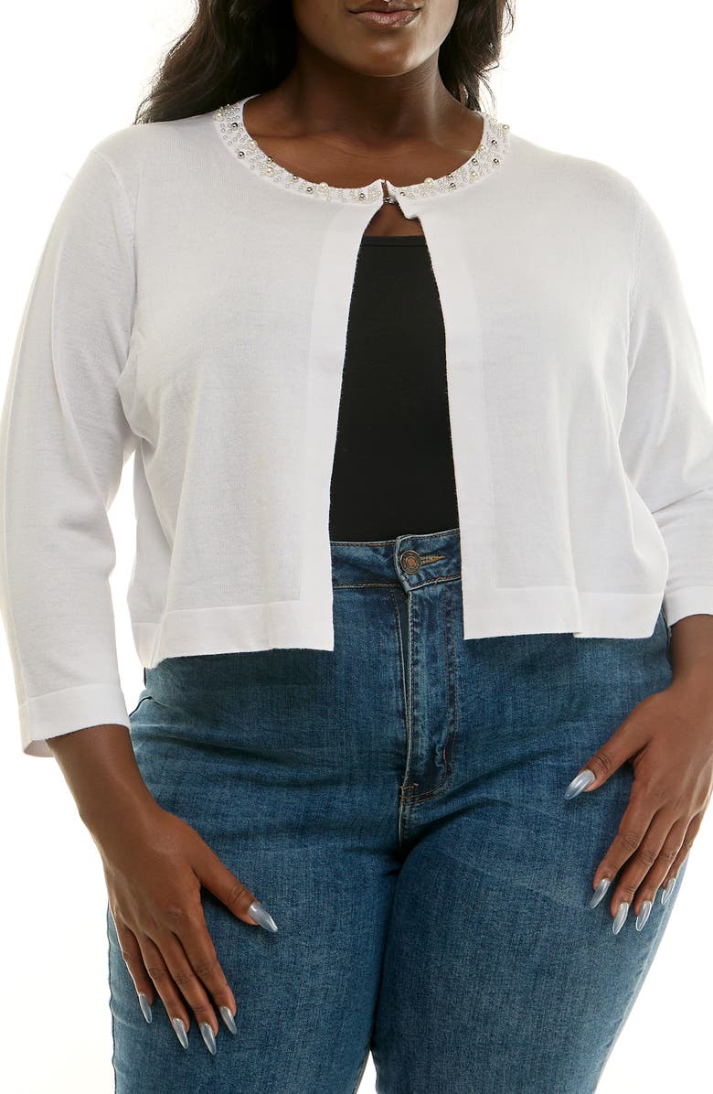 Nina Leonard Embellished Cardigan, Main, color, White