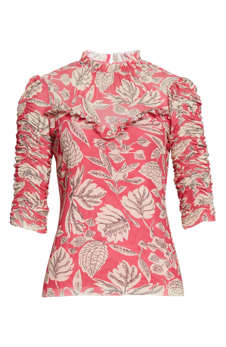 Ted Baker London Izabelo Print Ruffle Mesh Top, Alternate, color, 