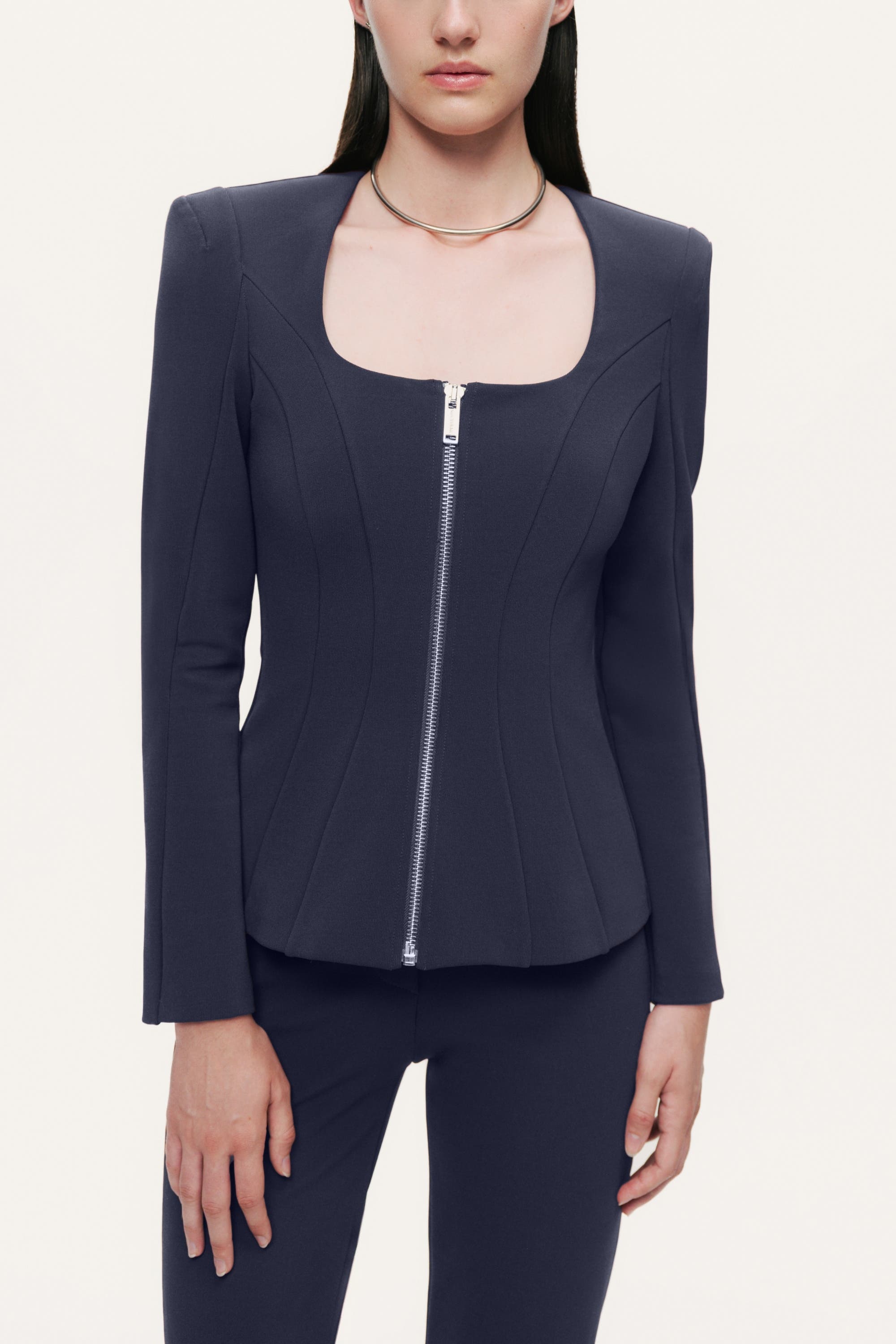 Zip-Front Structured Top