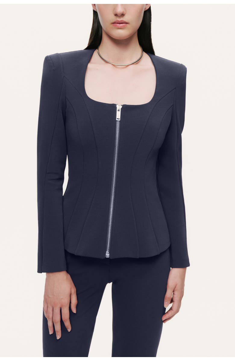 Nocturne Zip-Front Structured Top, Main, color, Navy Blue