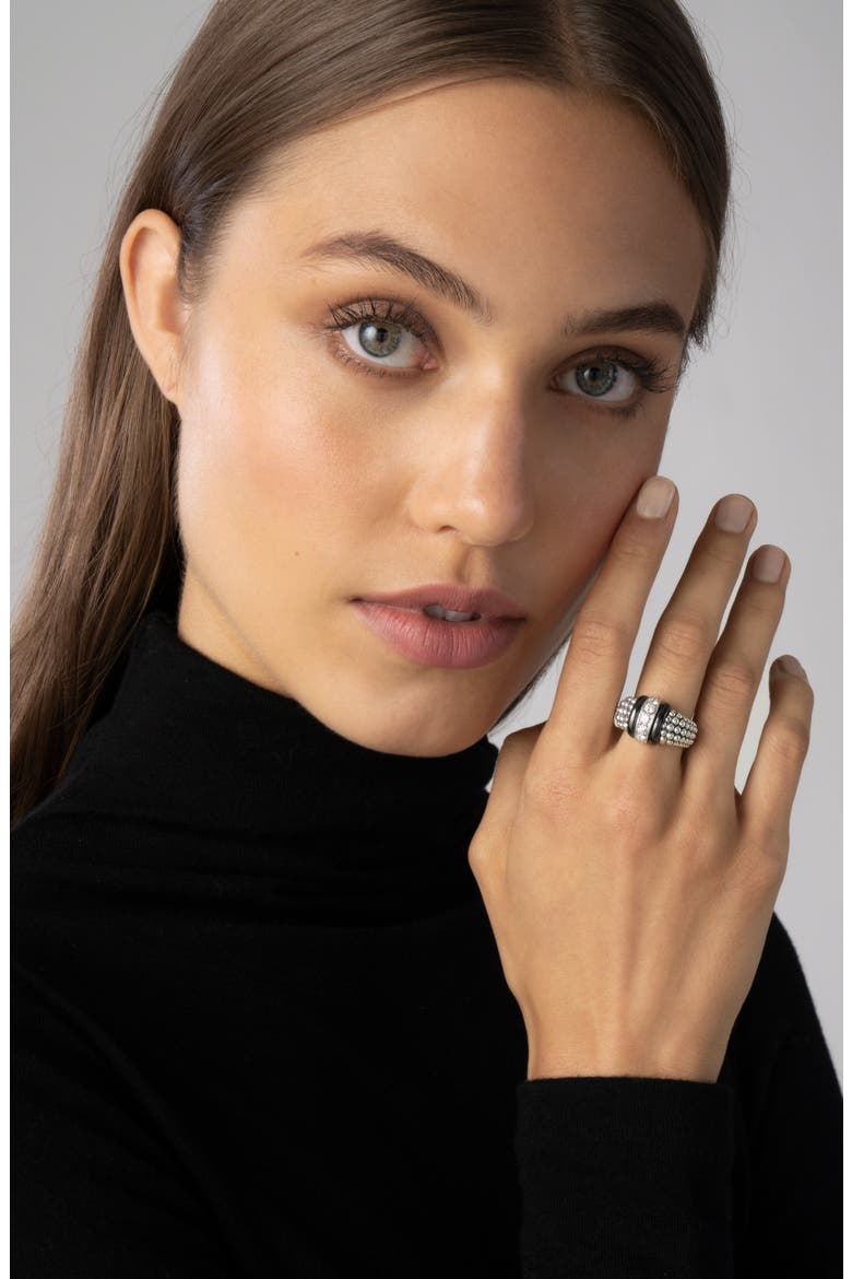 Black Caviar Diamond Large Link Ring, Alternate, color, BLACK