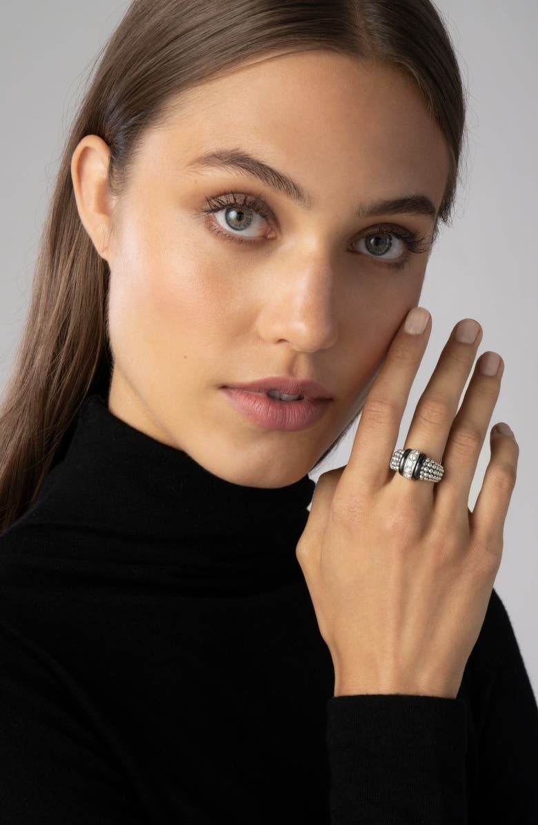 LAGOS Black Caviar Diamond Large Link Ring, Alternate, color, Black