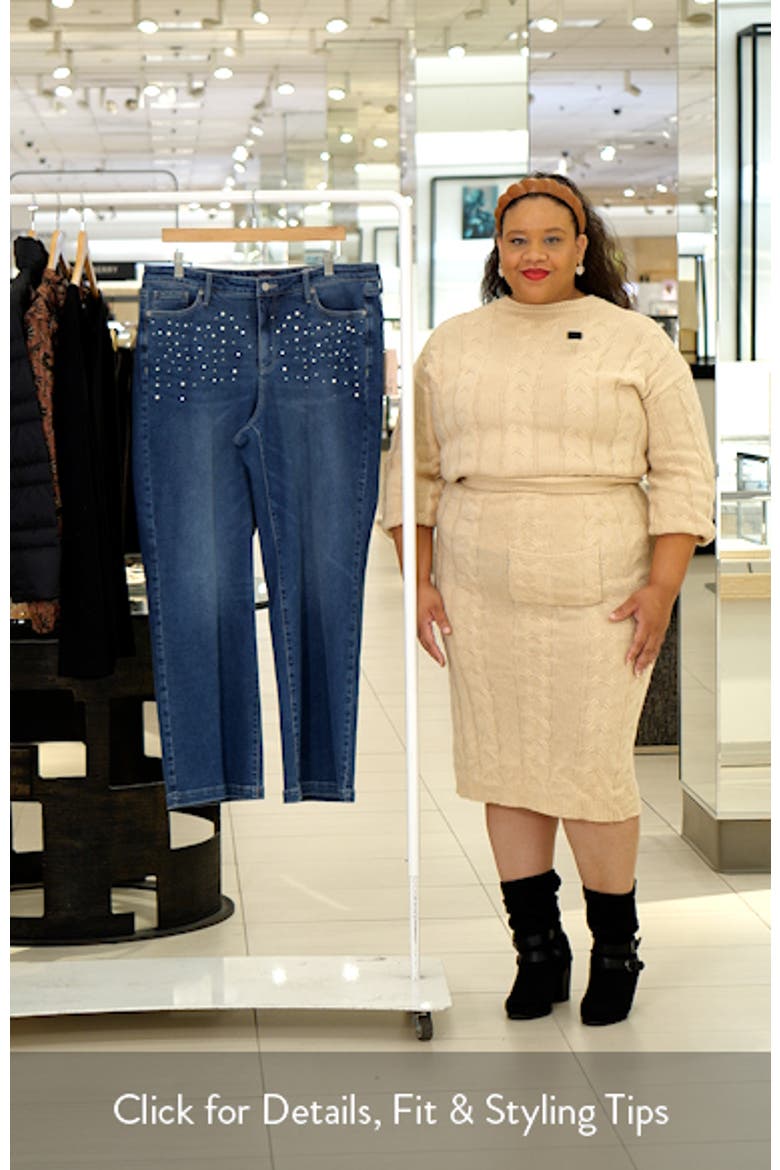 NYDJ Teresa Rhinestone & Faux Pearl Wide Leg Jeans (Women) | Nordstromrack