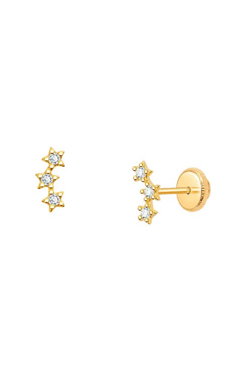 14K Gold Lucky Stars Studs Screw Back Earrings