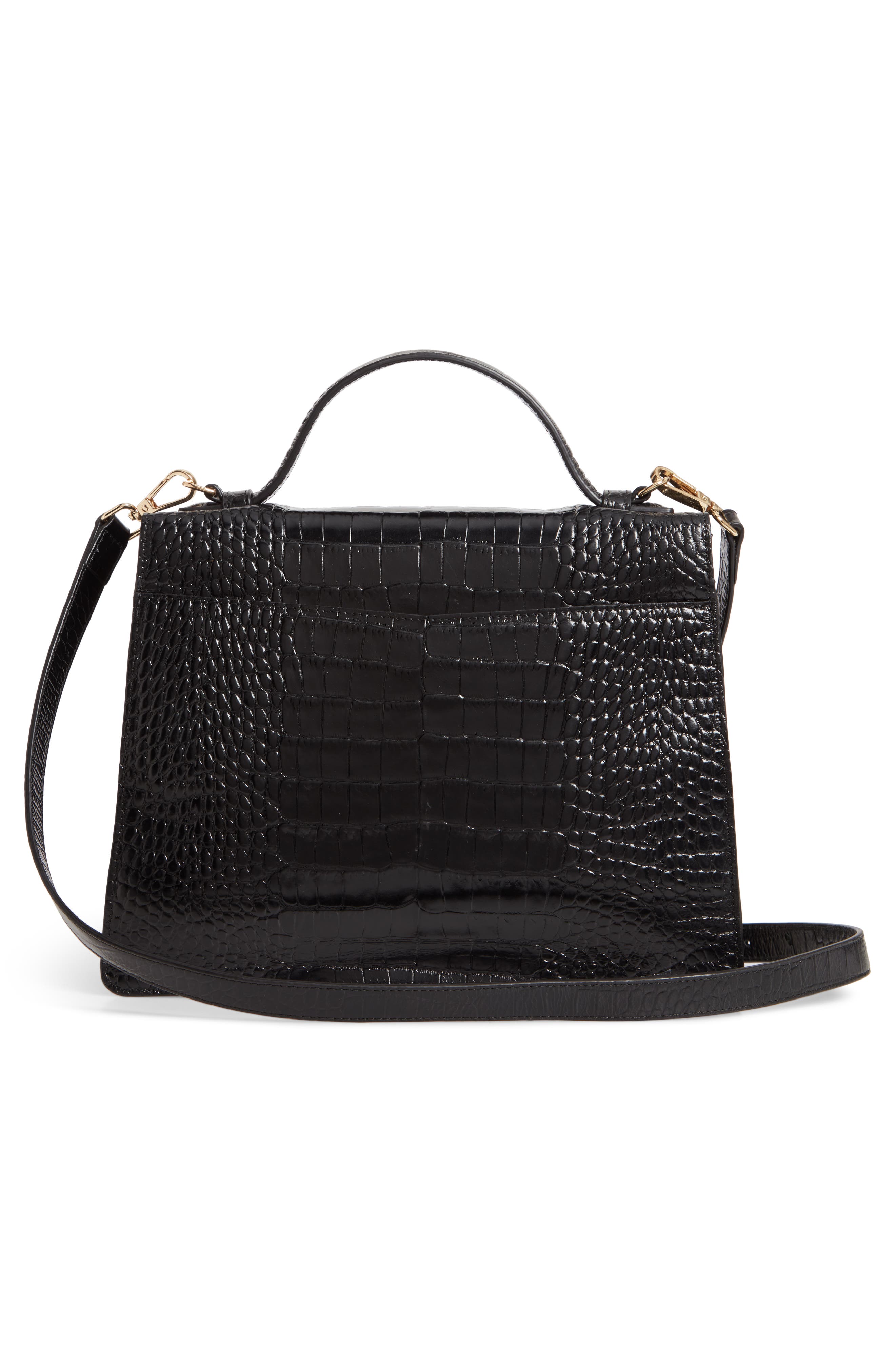 Ryder Croc Embossed Leather Top Handle Bag, Alternate, color, BLACK