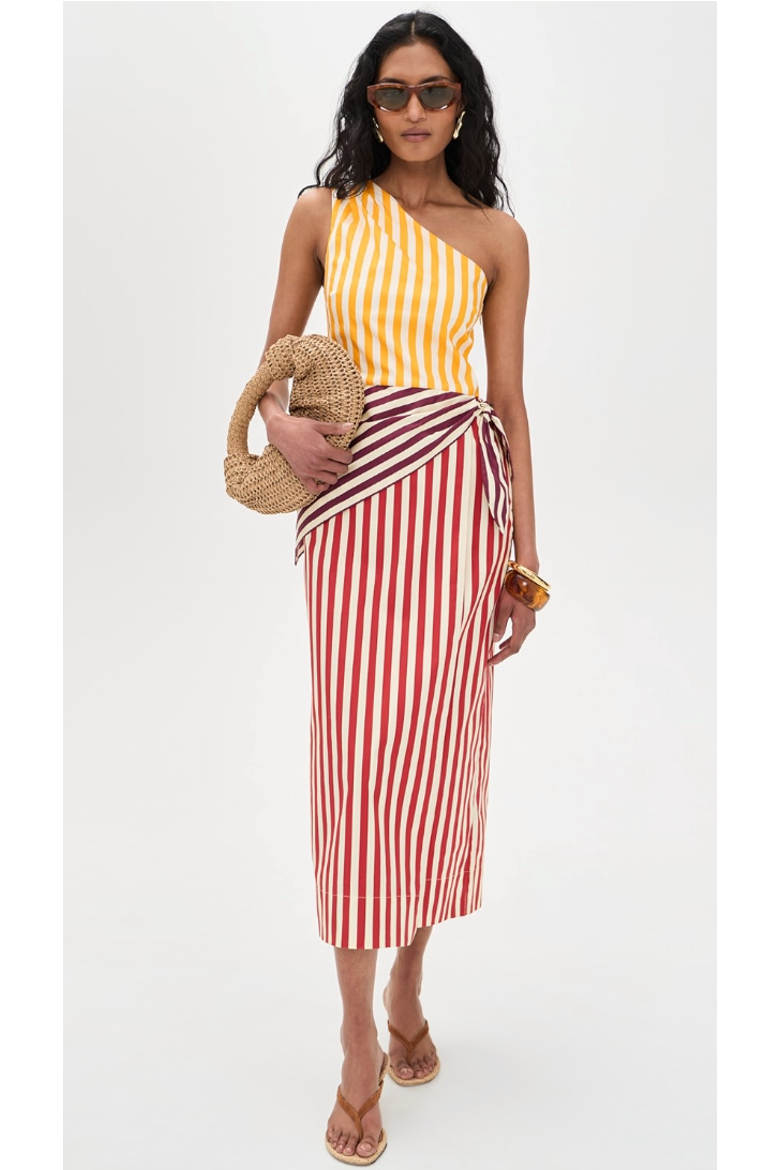 Belem Poplin Midi Dress, Alternate, color, Red Stripe Combo