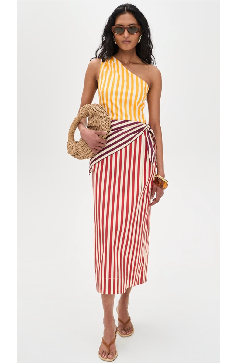 SIMONMILLER Belem Poplin Midi Dress, Alternate, color, Red Stripe Combo