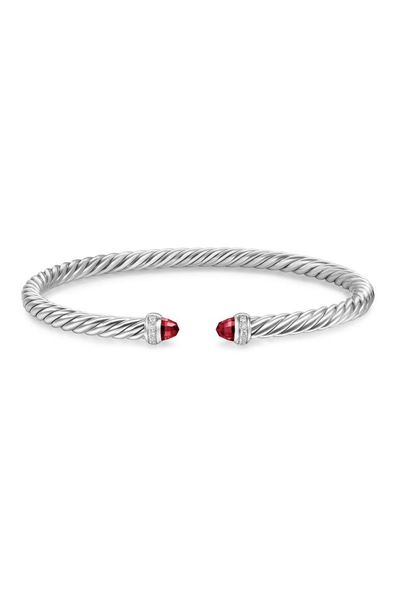 Cablespira Sterling Silver Diamond and Rhodolite Garnet Flex Bracelet, Alternate, color, SILVER