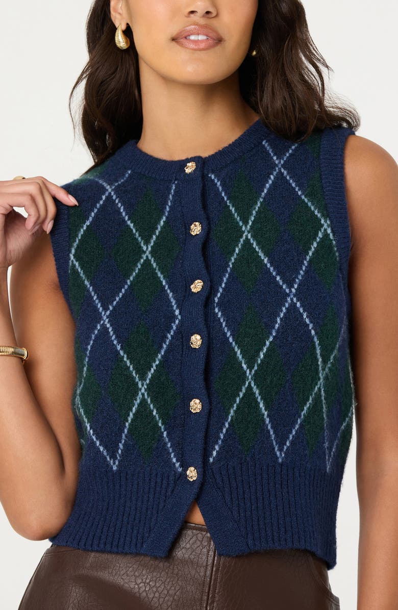 ASTR the Label Abbie Argyle Sweater Vest, Alternate, color, Green Blue Argyle