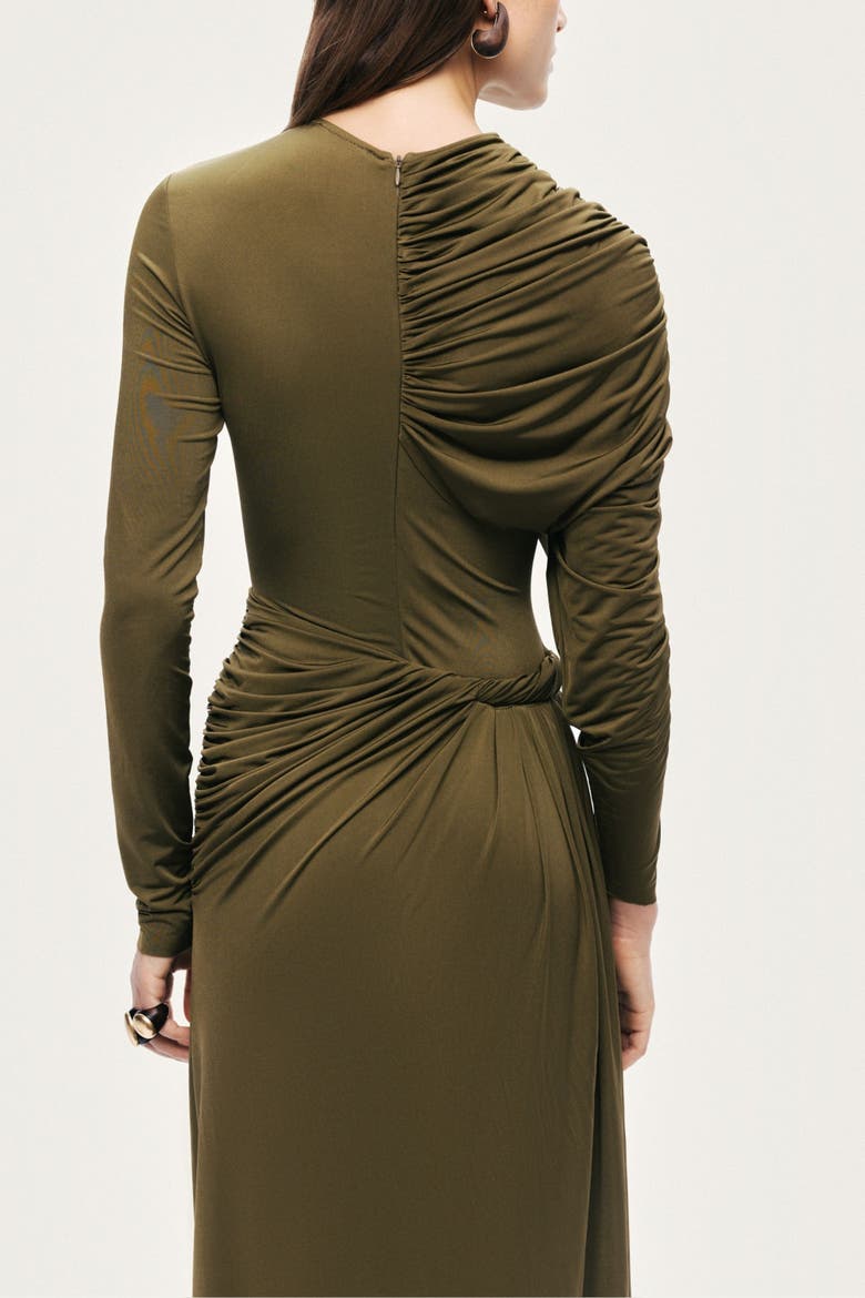 Draped Long Sleeve Maxi Dress, Alternate, color, Olive Green