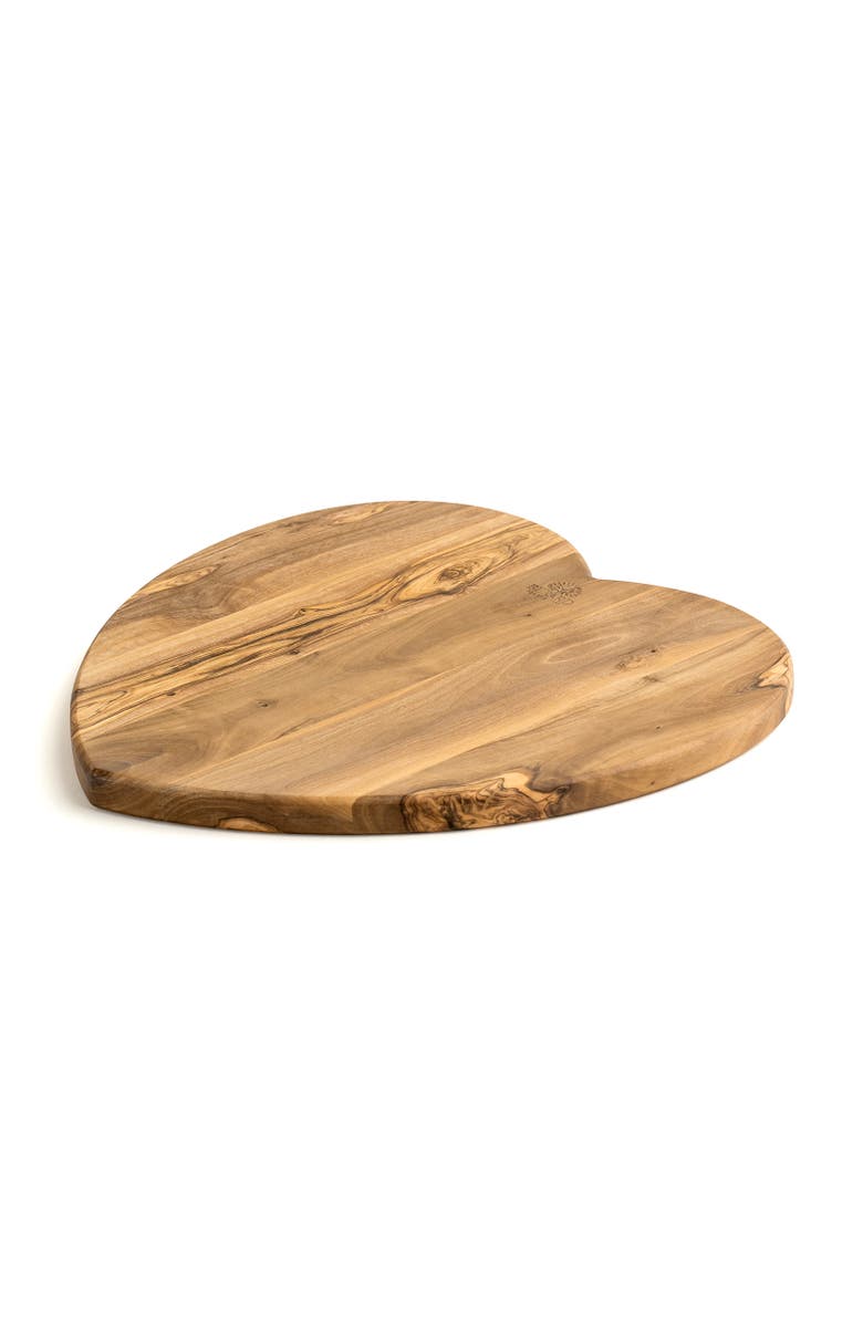 Berard Olivewood Cutting Board, Heart Shape, 11 x 6.7 x 0.63", Main, color, Brown