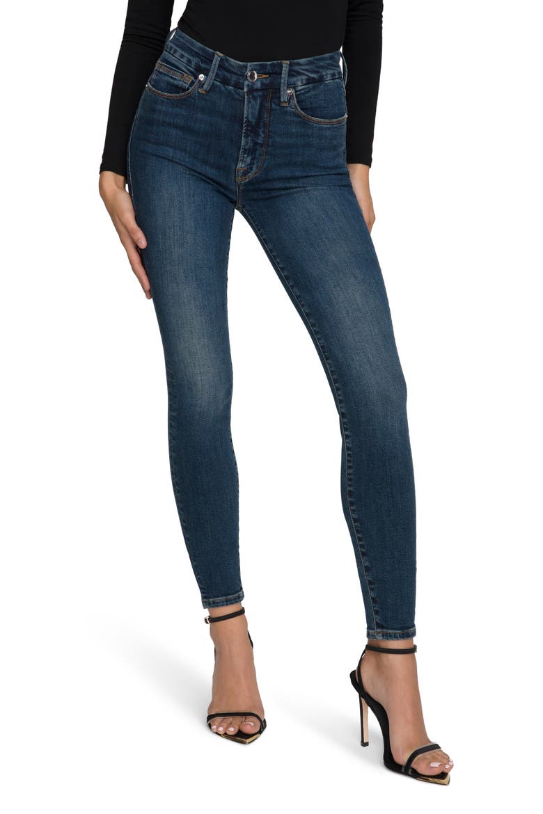 Good Legs Deep-V High Waist Ankle Skinny Jeans, Main, color, BLUE609