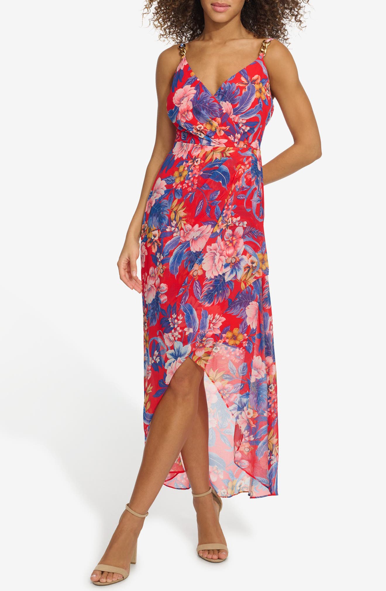 Siena Floral Souflee Crepe Faux Wrap Midi Dress